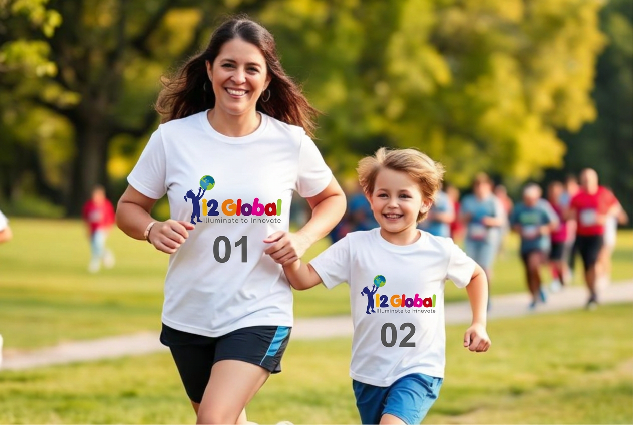 A parent and child running together at the Kidathon family marathon